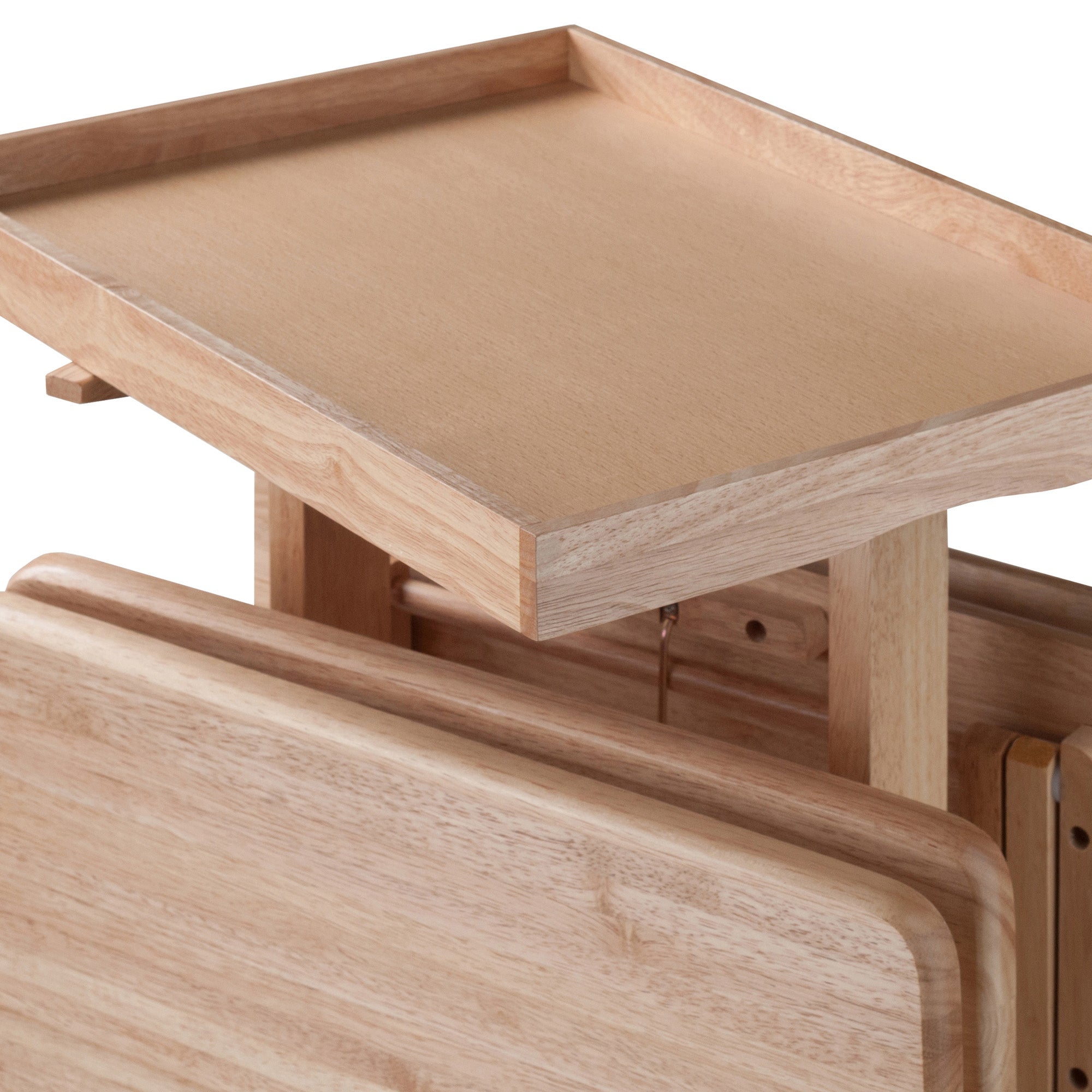 Isabelle Set of 4 Snack Tables with Mobile Stand and Removable Tray, Natural