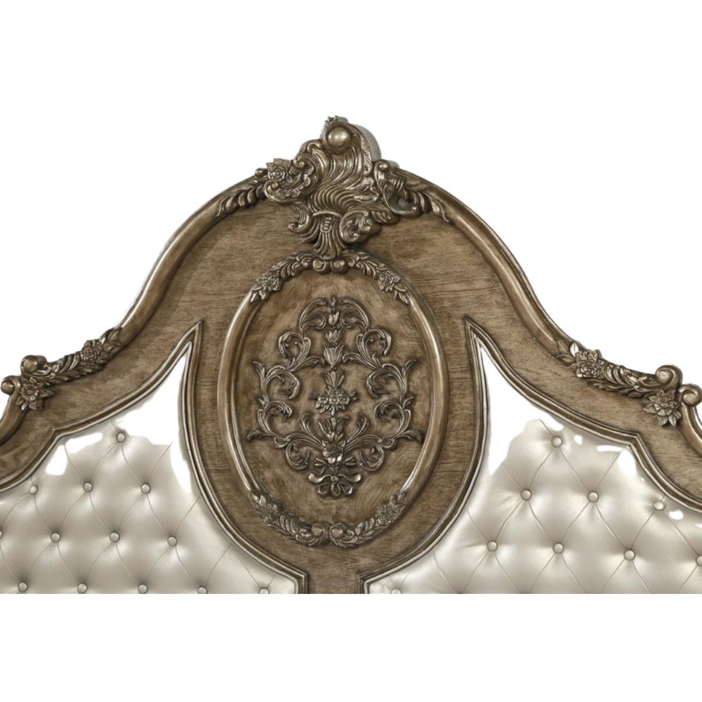 Rahul Ragenardus Eastern King Vintage Oak Bed – Synthetic Leather Upholstered Traditional Design