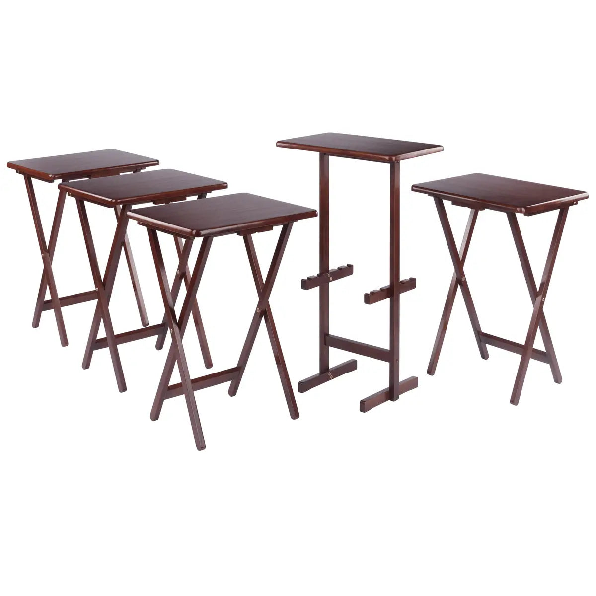 Riley 5-Pc Set Snack Table, Walnut Finish