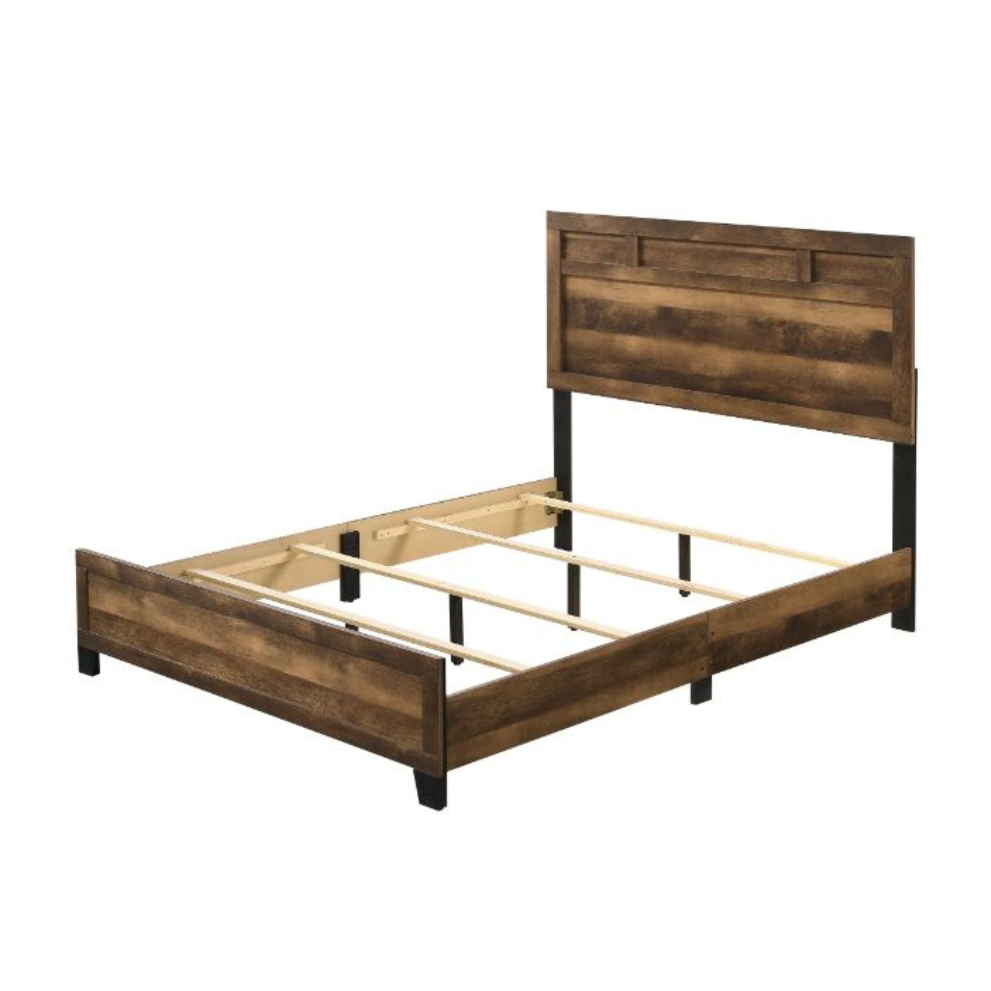 Stance Morales Eastern King Rustic Oak Wood Storage Panel Bed – Farmhouse Design with Footboard Drawers