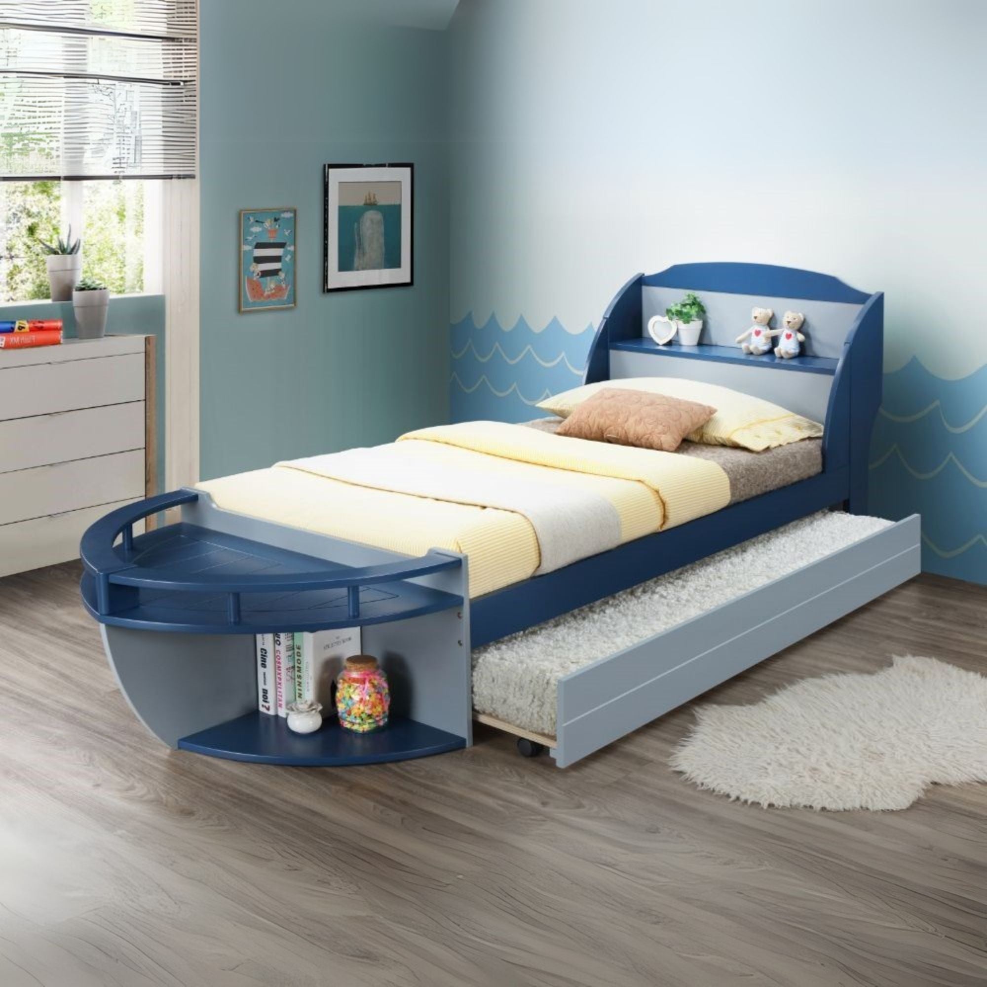 Rohan Neptune II Twin Size Gray/Navy Wooden Bed – Sleek Style for Kids & Teens
