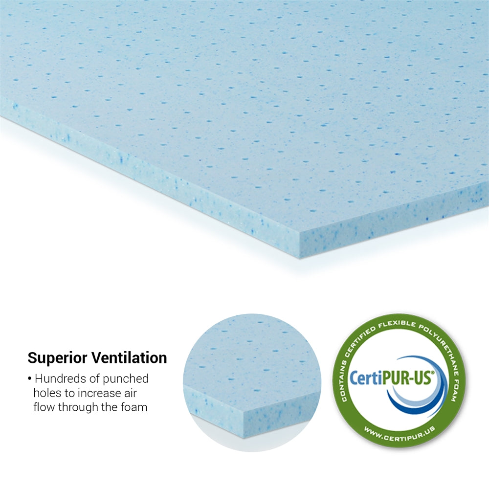 Hypoallergenic Angeland Twin Cool Gel Memory Foam Mattress Topper – 2" Ventilated Comfort Layer