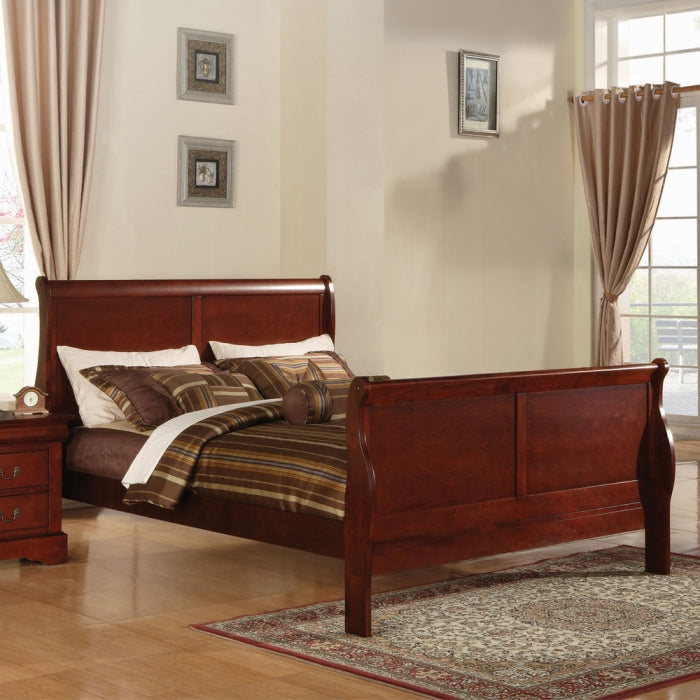 Baggi Louis Philippe III Queen Wood Sleigh Bed – Elegant Traditional Style with Panel Details