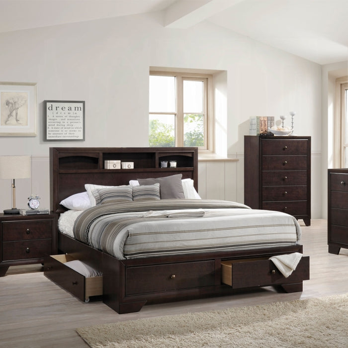 Balram Madison II Queen Brown Wood Bed – Modern Panel Headboard