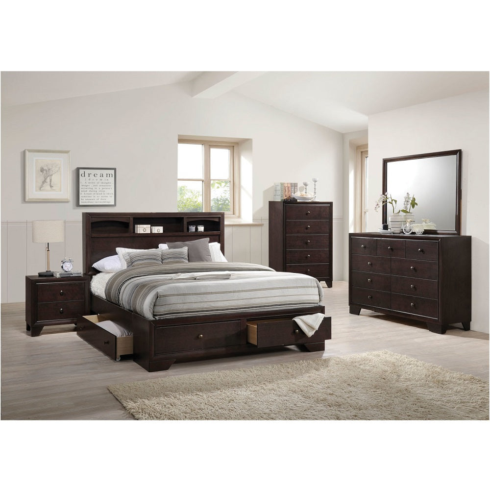 Balram Madison II Queen Brown Wood Bed – Modern Panel Headboard