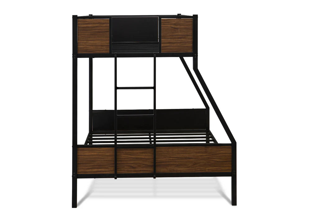 Patwin Rockport Full/Twin Black Metal Bunk Bed – Space-Saving Design with Safety Rails
