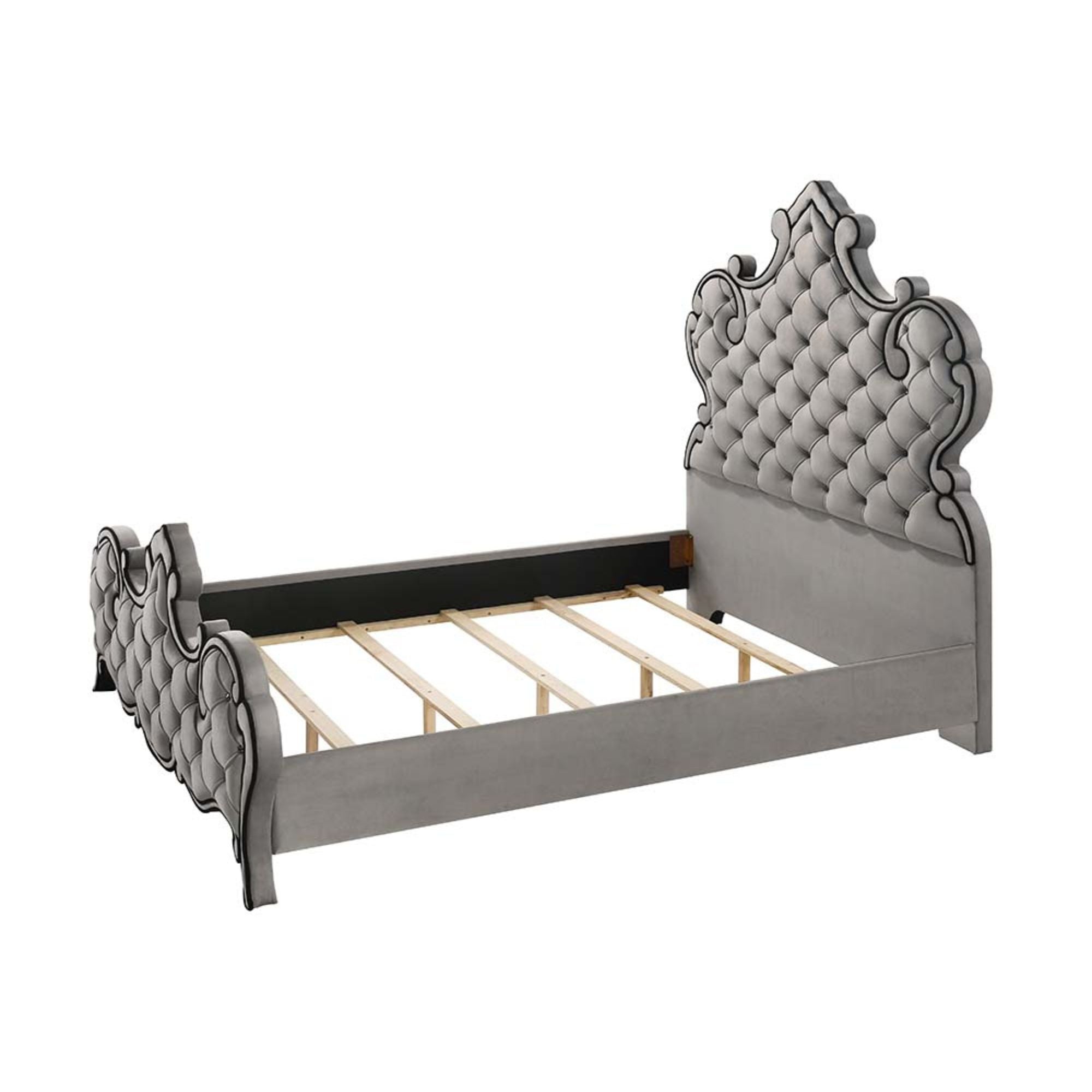 Penrose Perine Gray Velvet Eastern King Bed – Modern Tufted Headboard