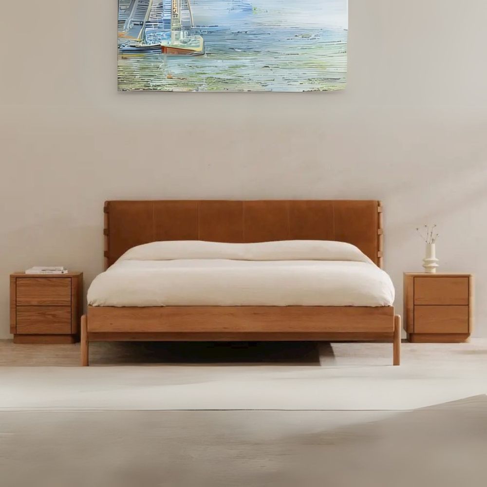 Idra Colby Collection King Fabric Bed – Low Profile Modern Frame with Padded Headboard