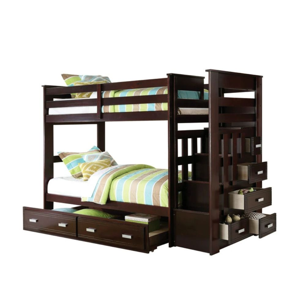 Egan Allentown Twin/Twin White Wood Bunk Bed – Transitional Style with Trundle & Storage Drawers