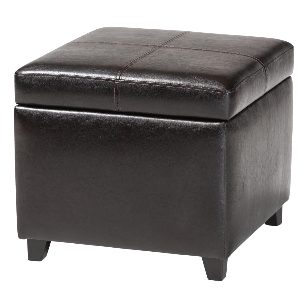 Dark Brown Upholstered Leather Cube Storage Ottoman