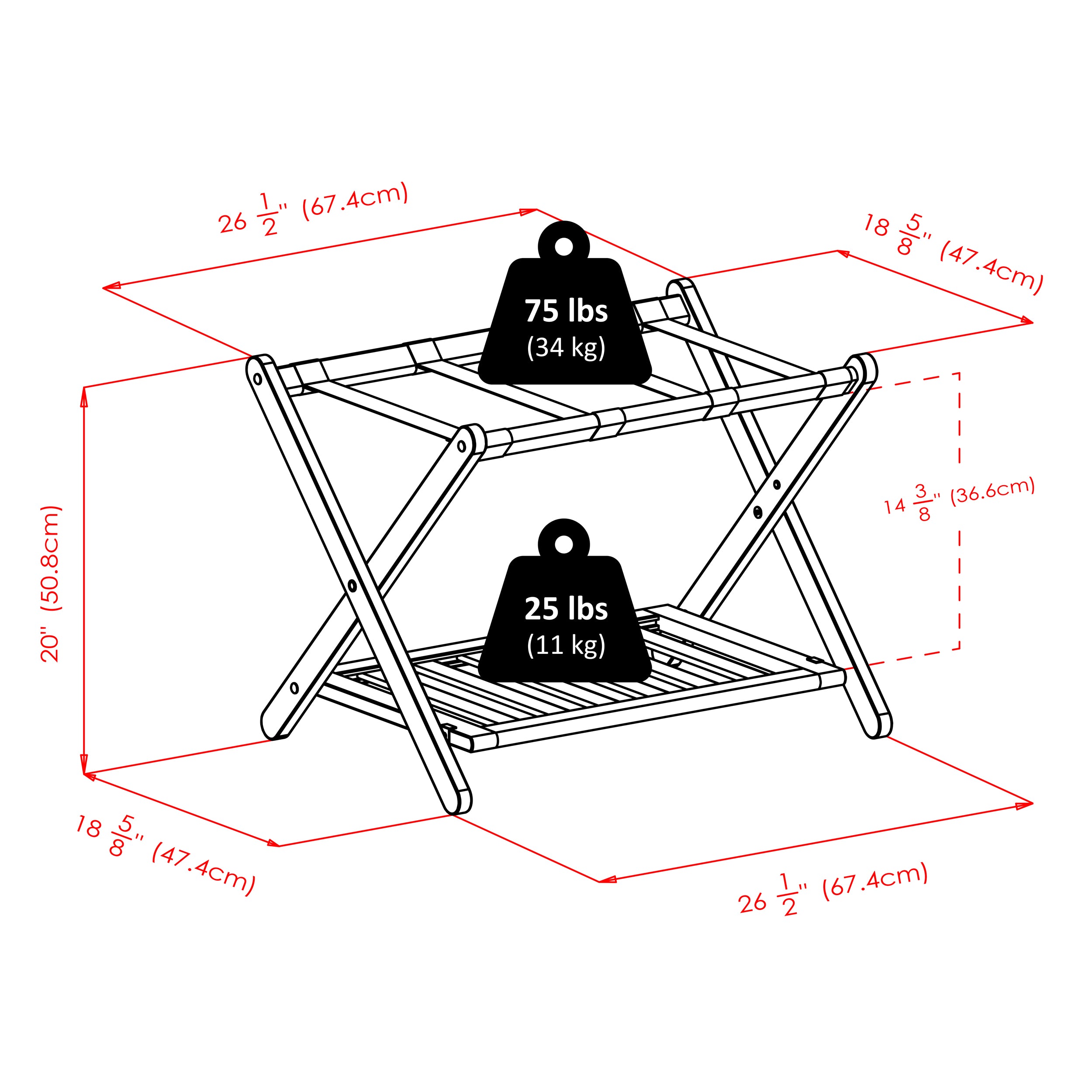Reese Luggage Rack, Shelf, Cappuccino