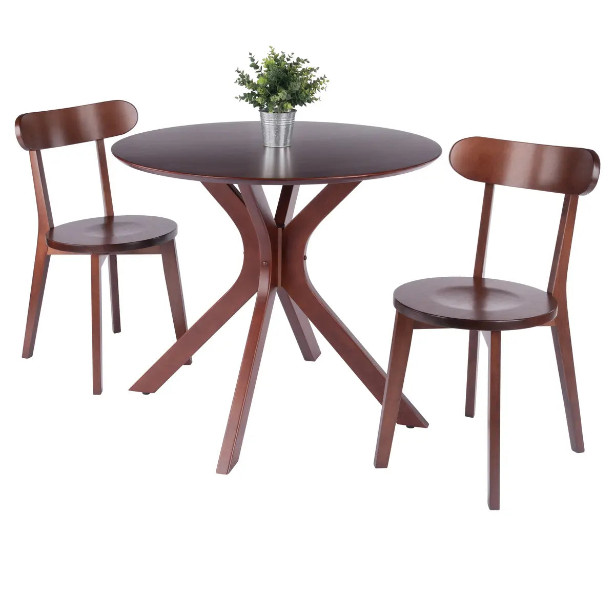 Lexa Dining Table with Splayed Legs, Walnut Finish with 2 Pauline Dining Chairs