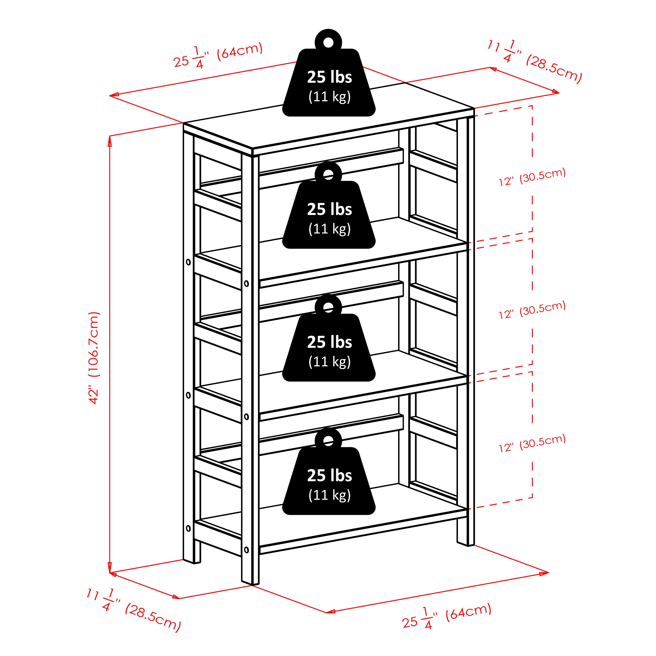 Torino 4-Pc Storage Shelf with 2 Foldable Fabric Baskets, Espresso and Black