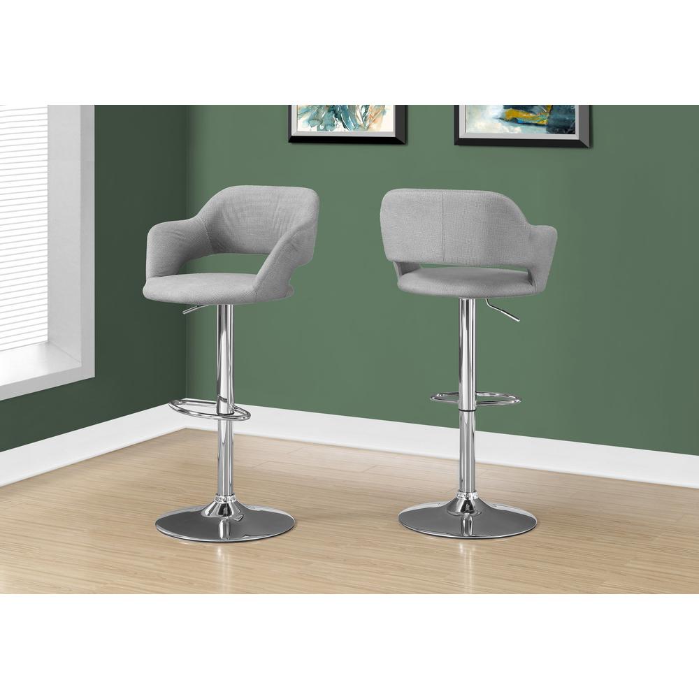 Cairo - Bar Stool Swivel Bar Height Adjustable Chrome Metal Grey Fabric