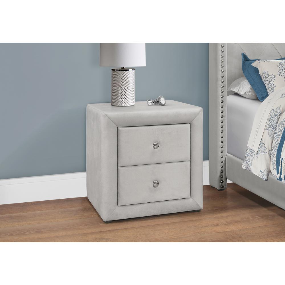 Ramon - Nightstand Nightstand End Side Lamp Storage Drawer Bedroom Upholstered Grey