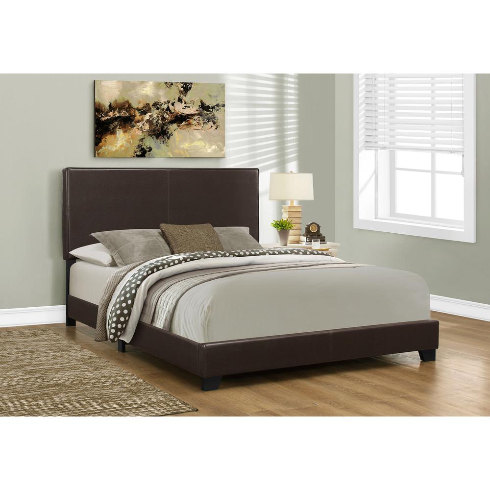 Willow Metro Collection Queen Bed Brown Leather-Look Upholstery – Padded Headboard, Chrome Finish