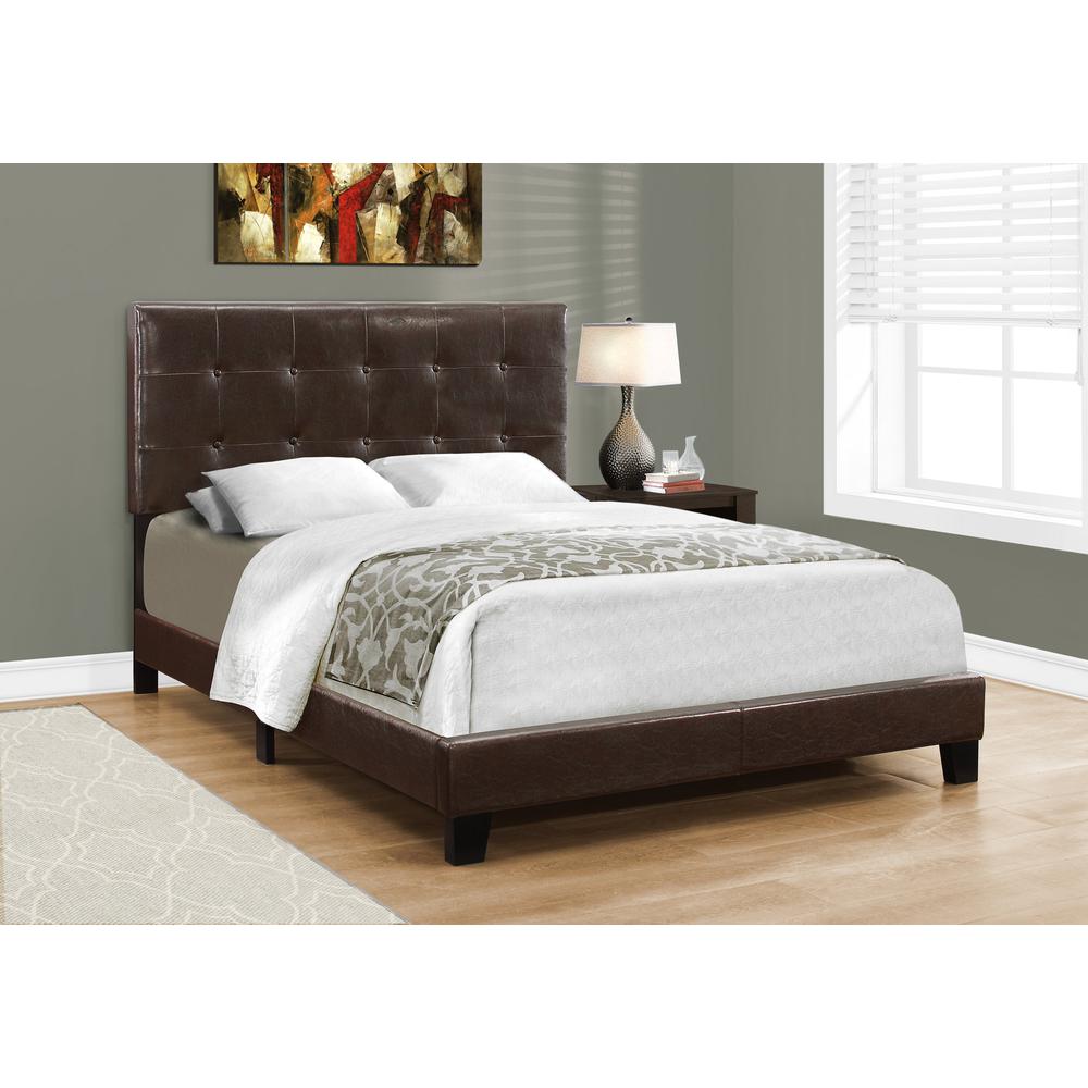 Casper Siena Full Brown Leather-Look Upholstered Bed – Transitional Style with Black Wood Legs