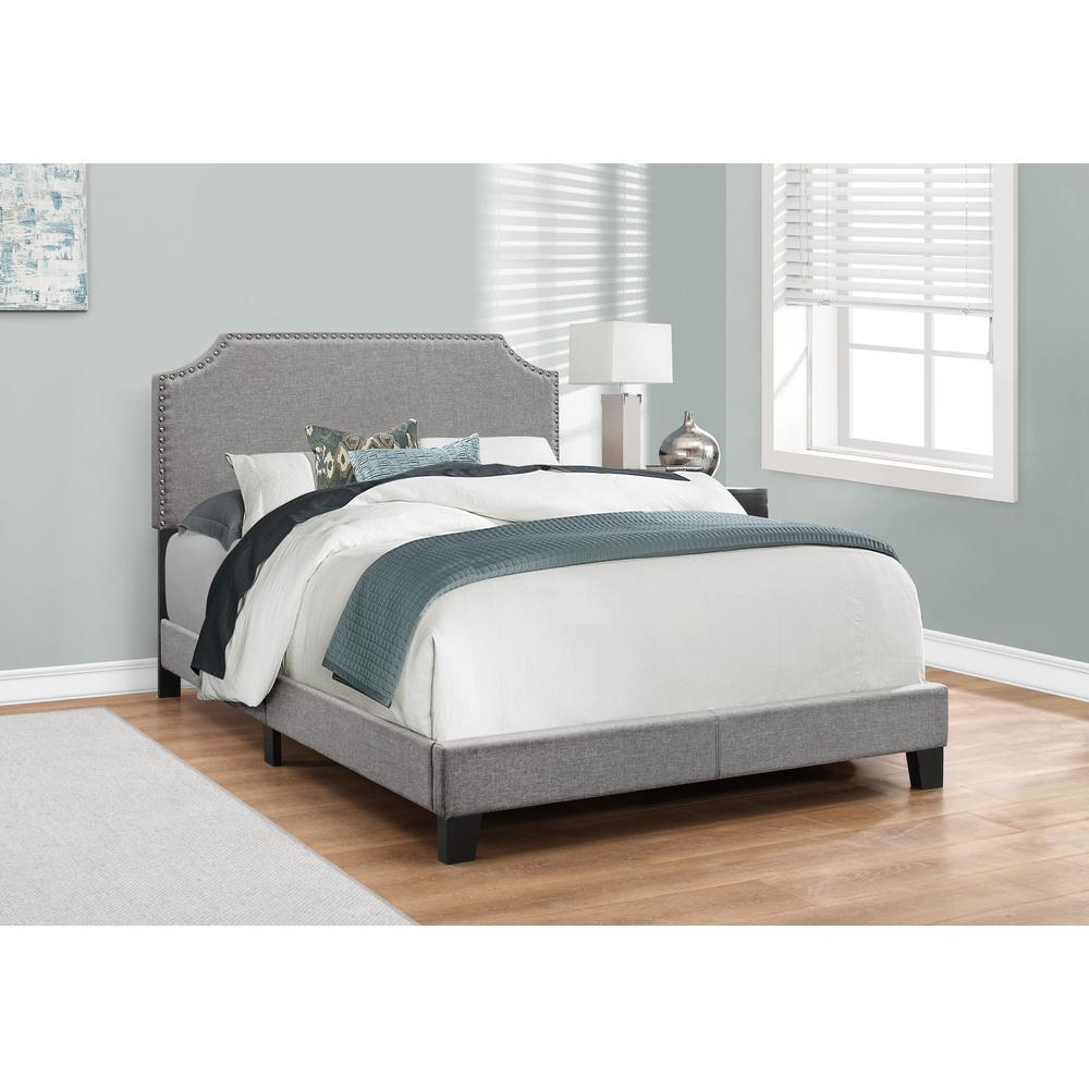 Len Zane Collection Grey Full Upholstered Bed – Contemporary Linen Look with Chrome Accents