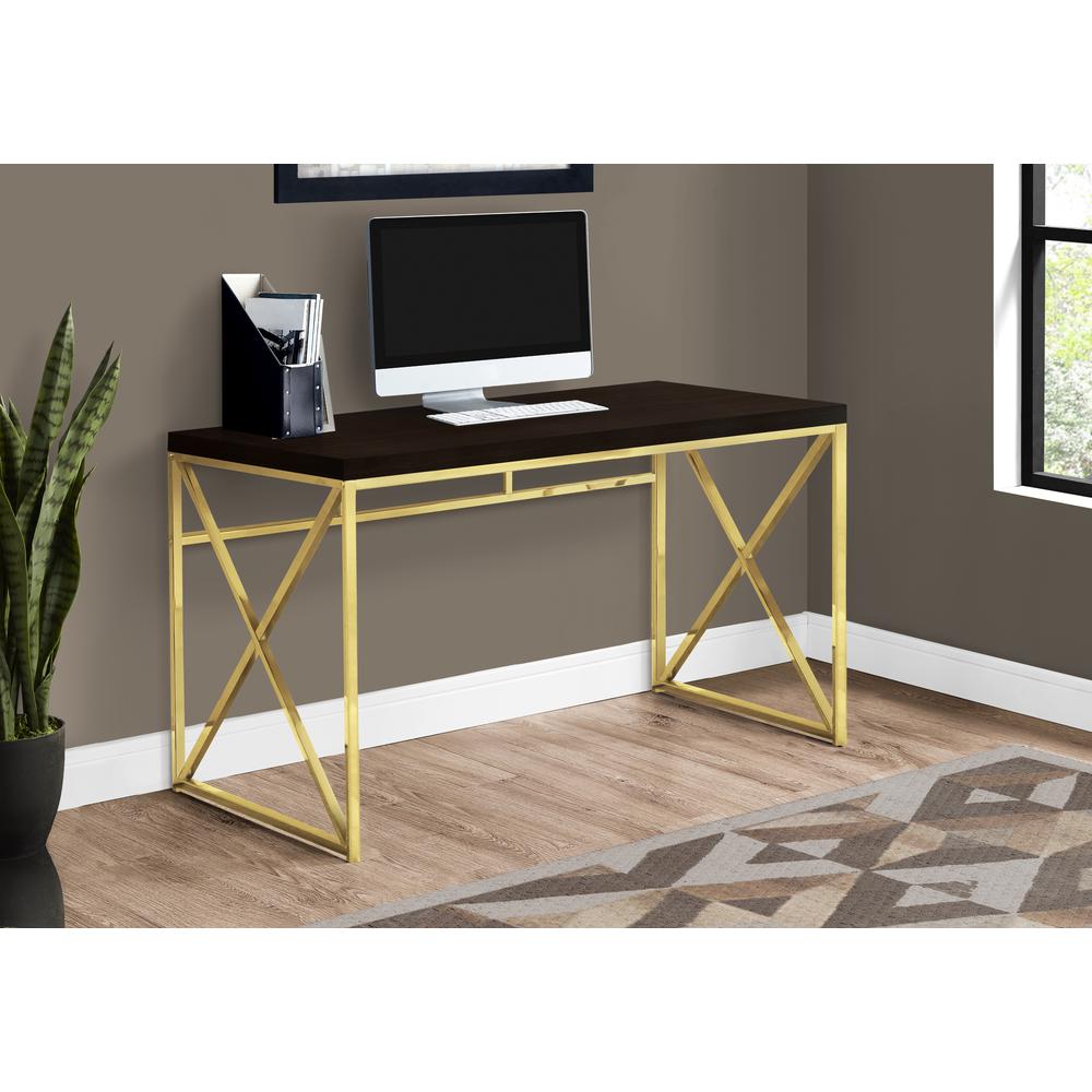 Elena - Computer Desk Home Office Laptop Work Brown Laminate Gold Metal