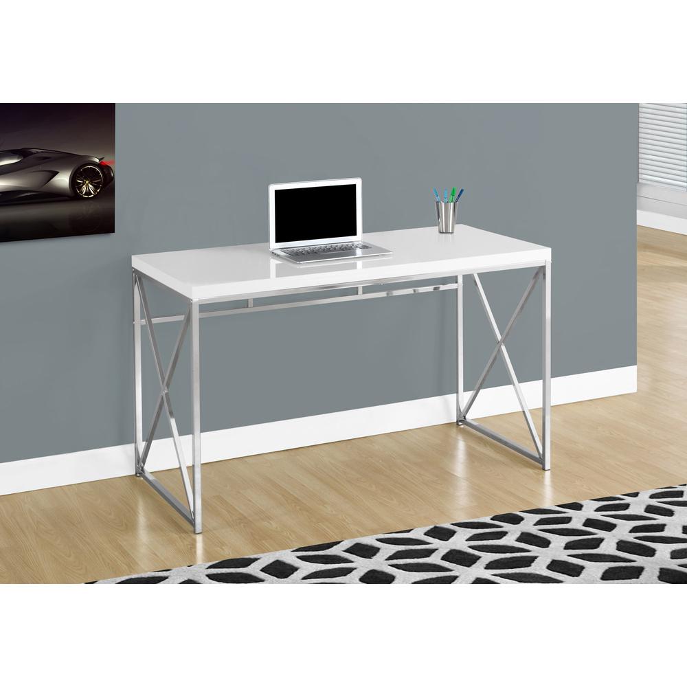 Tricia - Computer Desk Home Office Laptop Work Glossy White Laminate Chrome