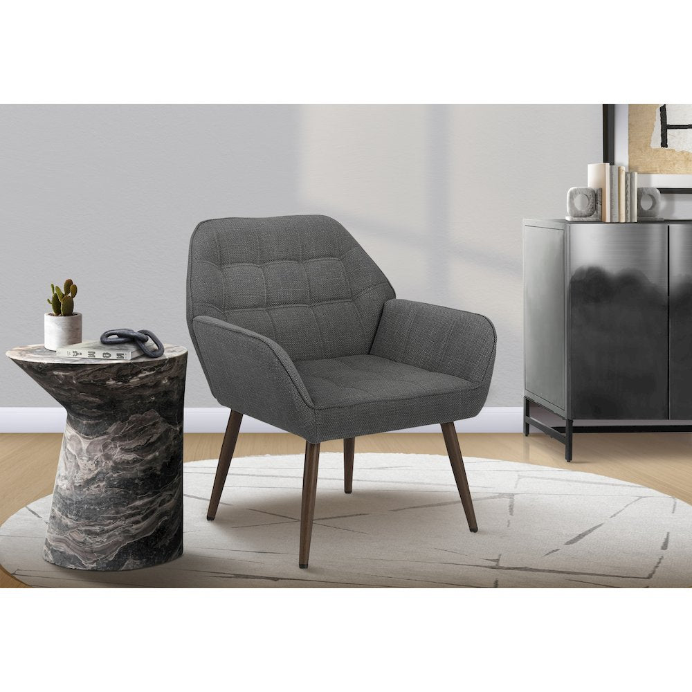 Accent Chair, 29"H, Upholstered, Living Room, Light Grey Fabric, Walnut Metal Legs, Contemporary, Modern