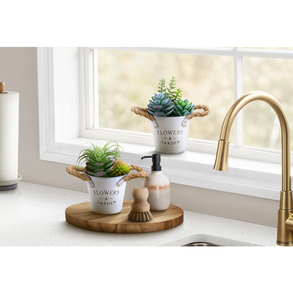 Lingga - Artificial Plant Set Of 2 7" Tall Succulent Table White