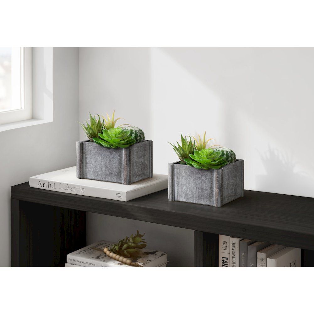 Orella - Artificial Plant Set Of 2 8" Tall Succulent Table Grey