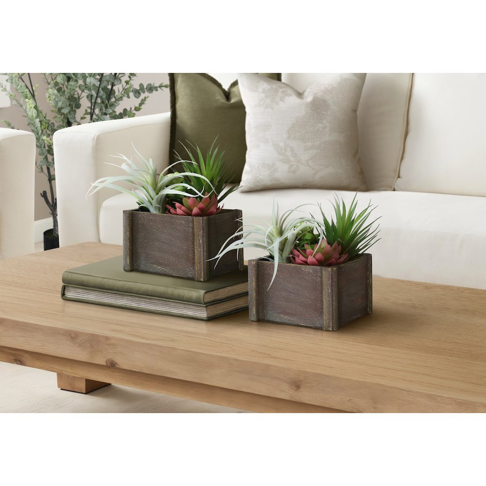 Leryn - Artificial Plant Set Of 2 10" Tall Succulent Table Brown