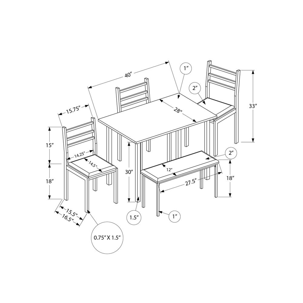 Zina - Dining Set 5pcs Set 40" Rectangular Kitchen Small Black Metal