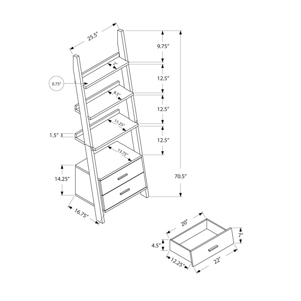 Chavanon - Bookshelf Bookcase Etagere Ladder 4 Tier 69"H Office Bedroom Grey