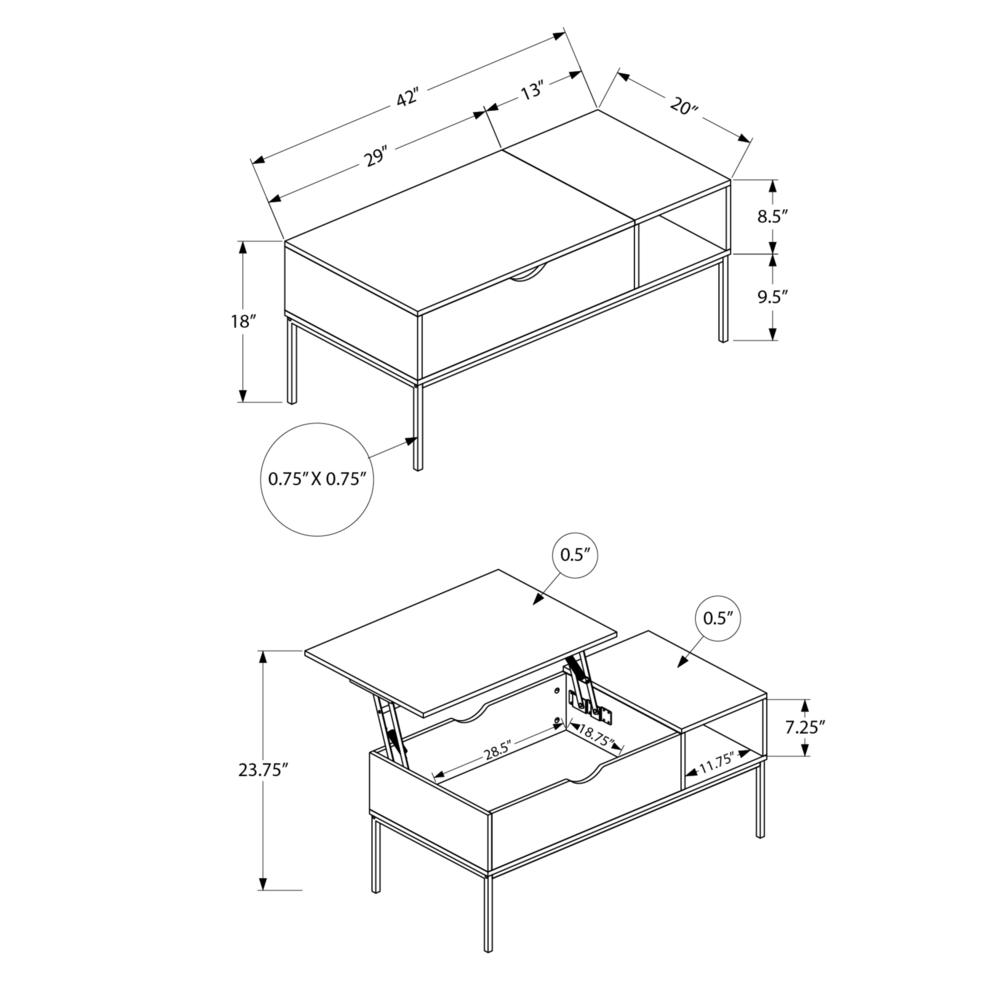 Ambra - Coffee Table 42" L Rectangular Cocktail Lift-top Dark Taupe Black