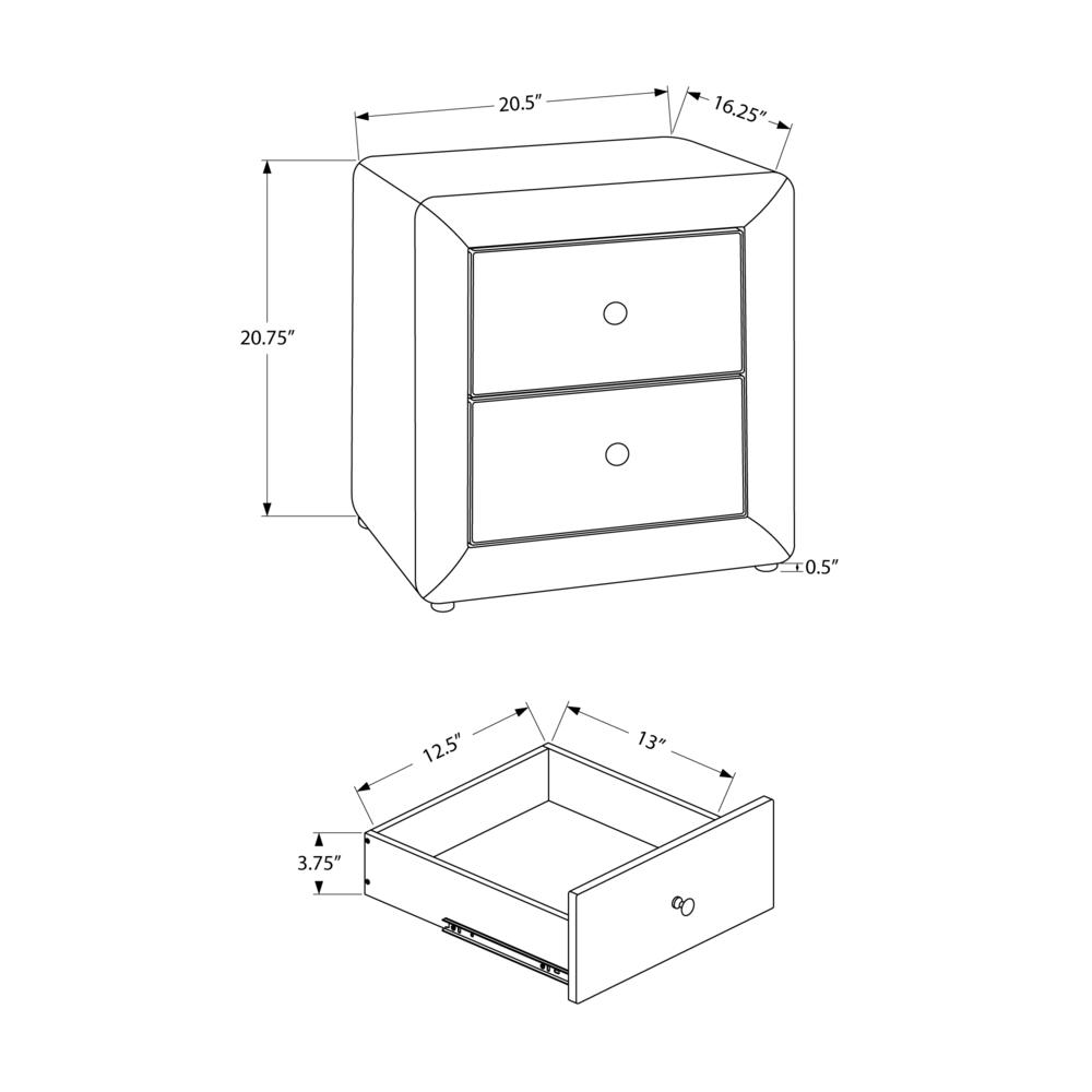 Verene - Nightstand Nightstand End Side Lamp Storage Drawer Bedroom Upholstered Grey