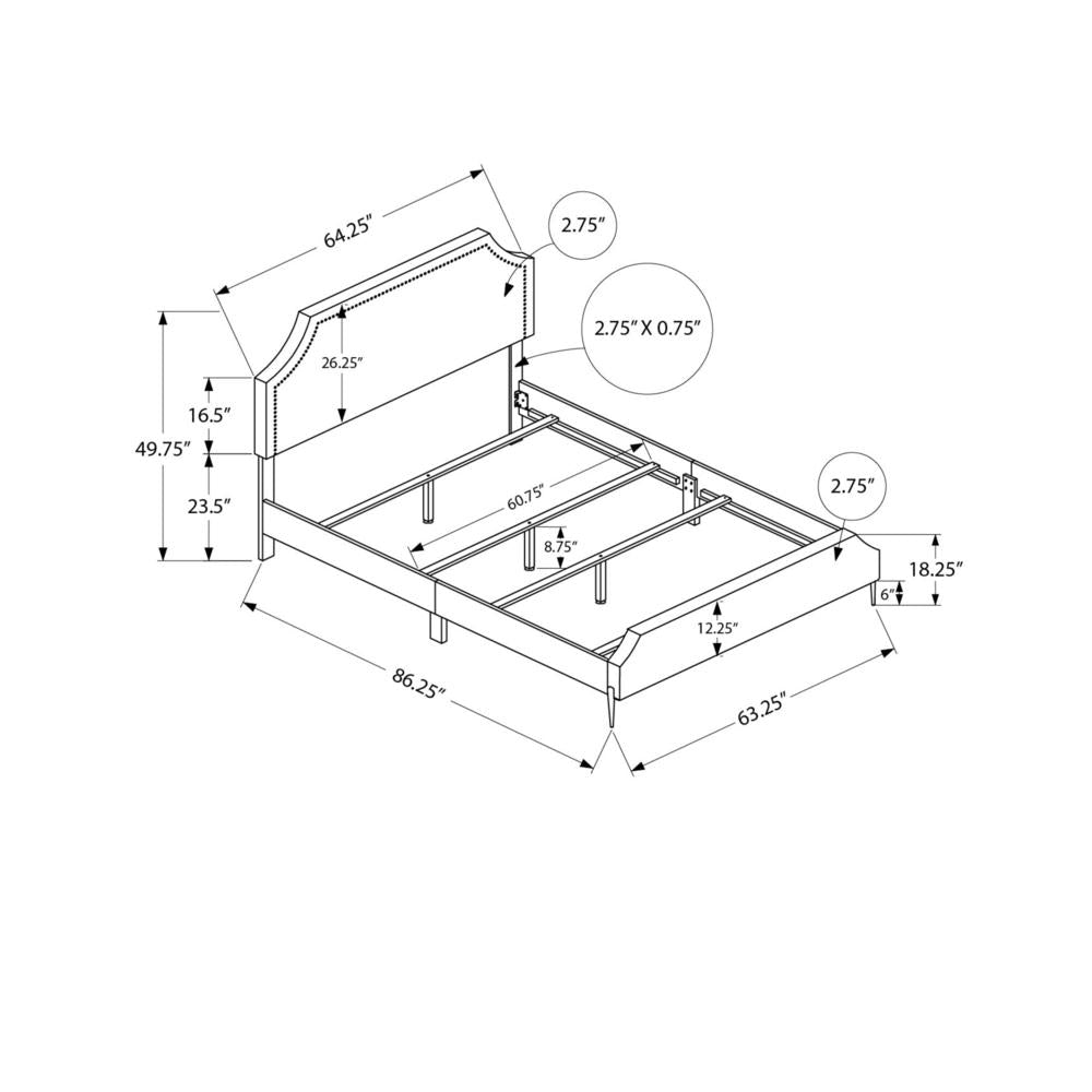 Prairie ChromeLux Queen Beige Linen Upholstered Bed – Modern Style with Chrome Accents