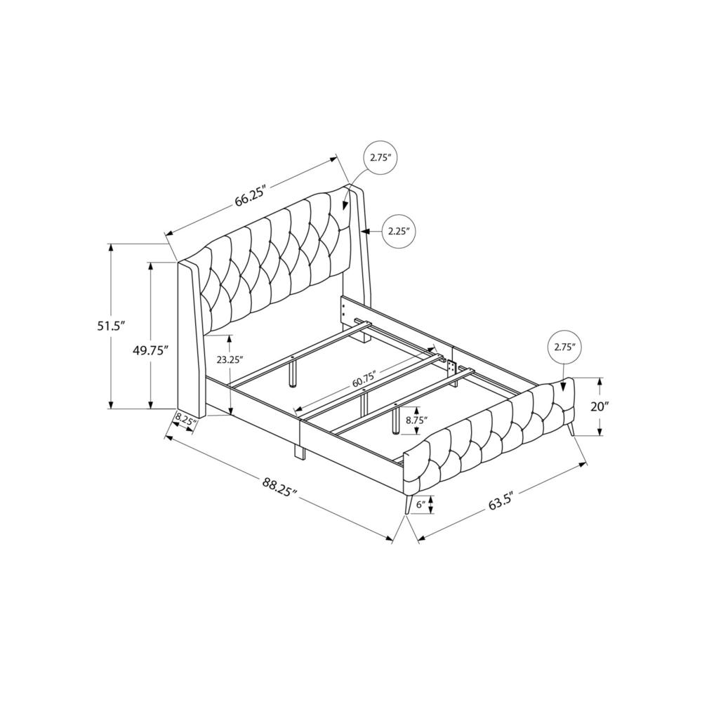 Winchester Cambridge Queen Grey Linen Upholstered Bed – Modern Chrome Legs & Low Profile