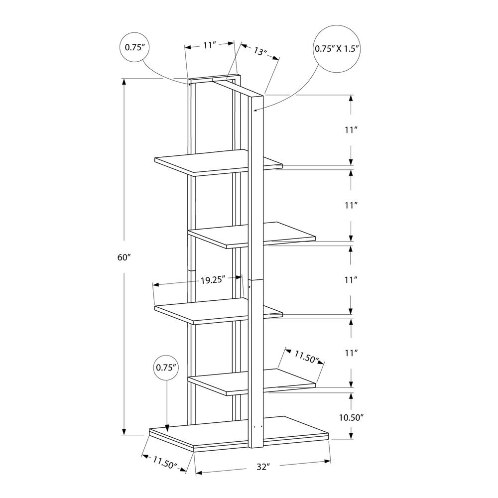 Adara - Bookshelf Bookcase Etagere 5 Tier 60"H Office Bedroom White Laminate