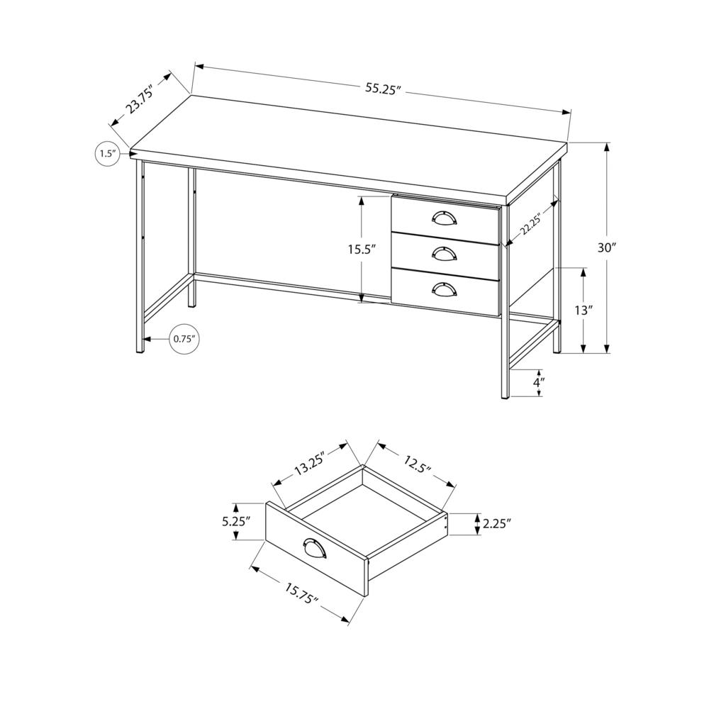 Noela - Computer Desk Home Office Laptop Storage Drawers 55"L Work Brown