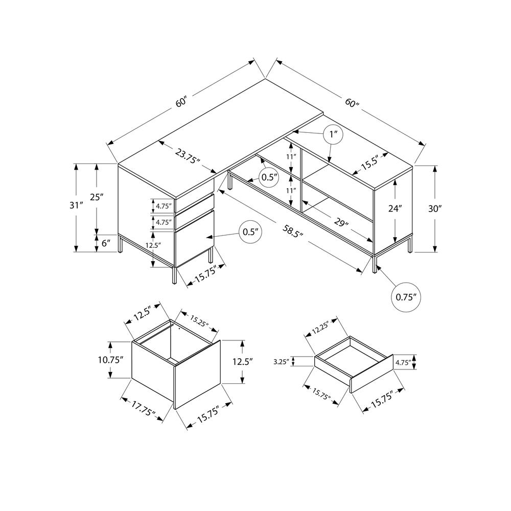 Barbon - Computer Desk Home Office Corner Storage Drawers 60"L L Shape