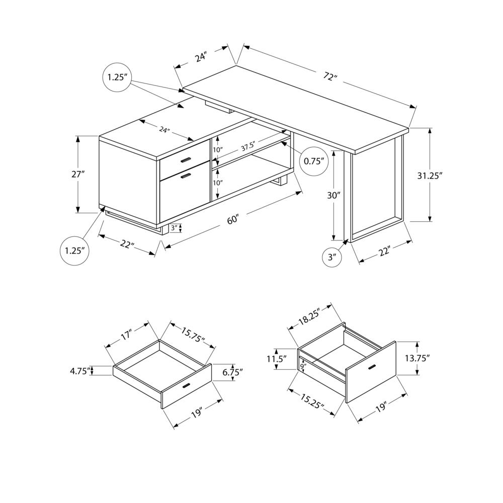 Halian - Computer Desk Home Office Corner Storage Drawers 72"L L Shape