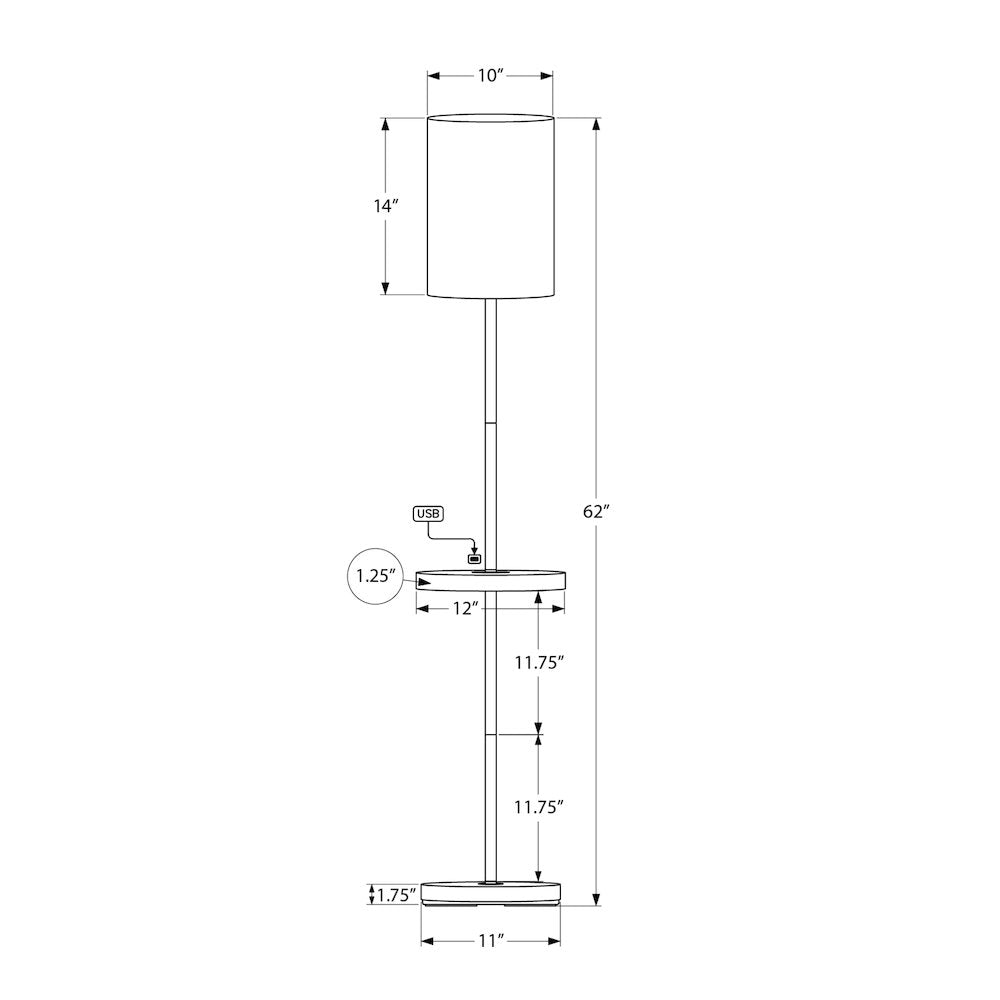 Corsa - Lighting 62"H Floor Lamp Usb Port Included Grey Metal White