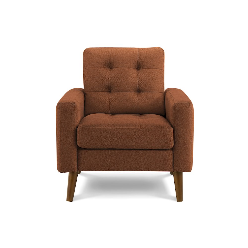 Chair, 31"" Wide, Accent Chair, Upholstered, Rust Fabric, Walnut Wood Legs, Mid Century
