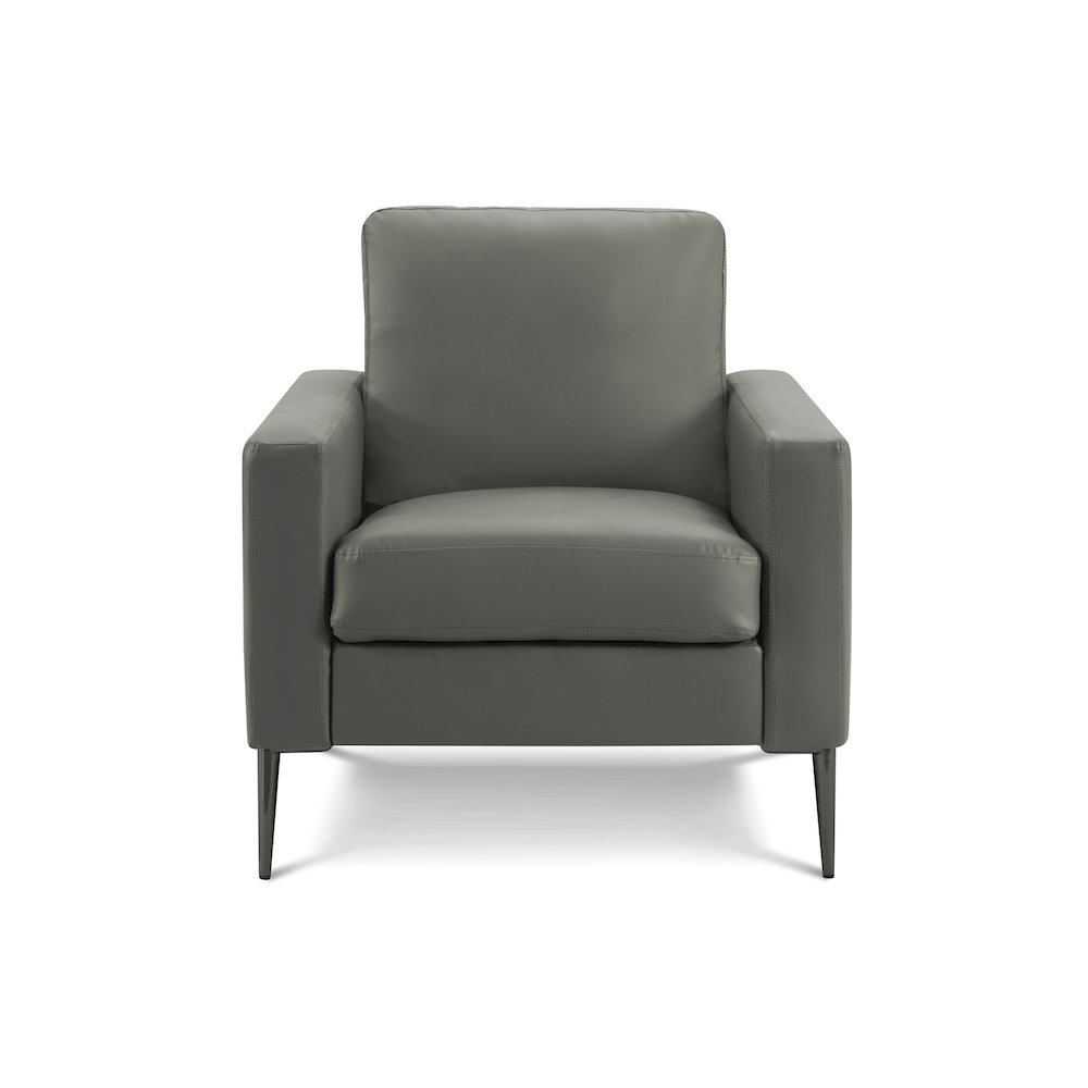 Chair, 32"" Wide, Upholstered, Accent Chair, Dark Grey Leather Look, Black Metal Legs, Contemporary, Modern