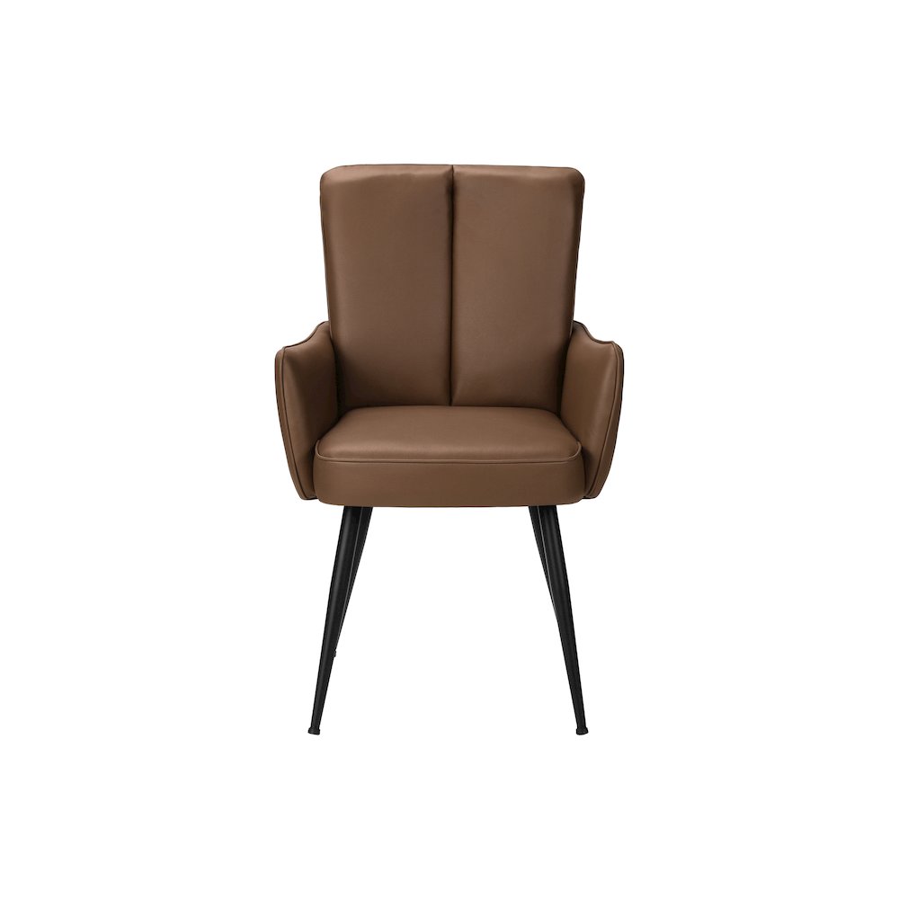 Dining Chair, 36" Height, Set Of 2, Upholstered, Side, Dining Room, Kitchen, Brown Leather Look, Black Metal, Contemporary, Modern