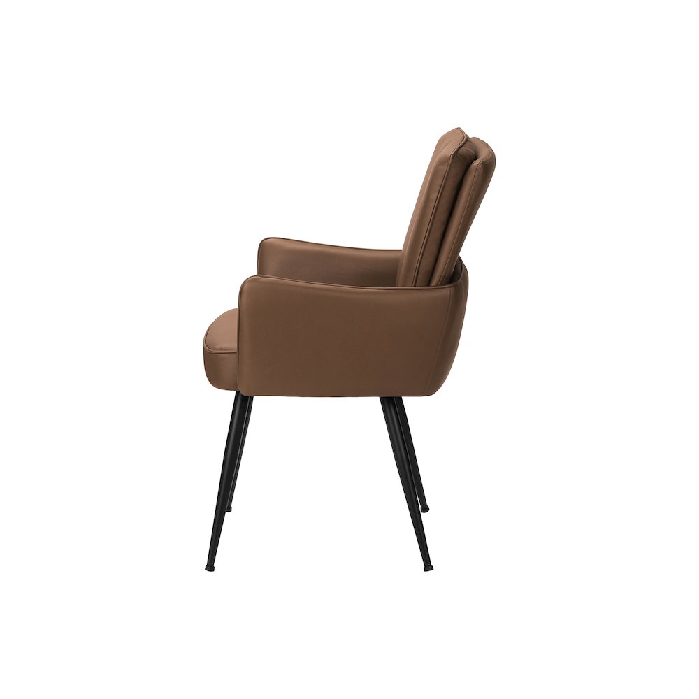 Dining Chair, 36" Height, Set Of 2, Upholstered, Side, Dining Room, Kitchen, Brown Leather Look, Black Metal, Contemporary, Modern