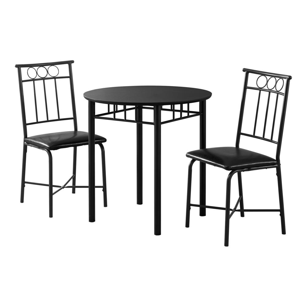 Elva - Dining Table Set 3pcs Set Small 30" Round Kitchen Black