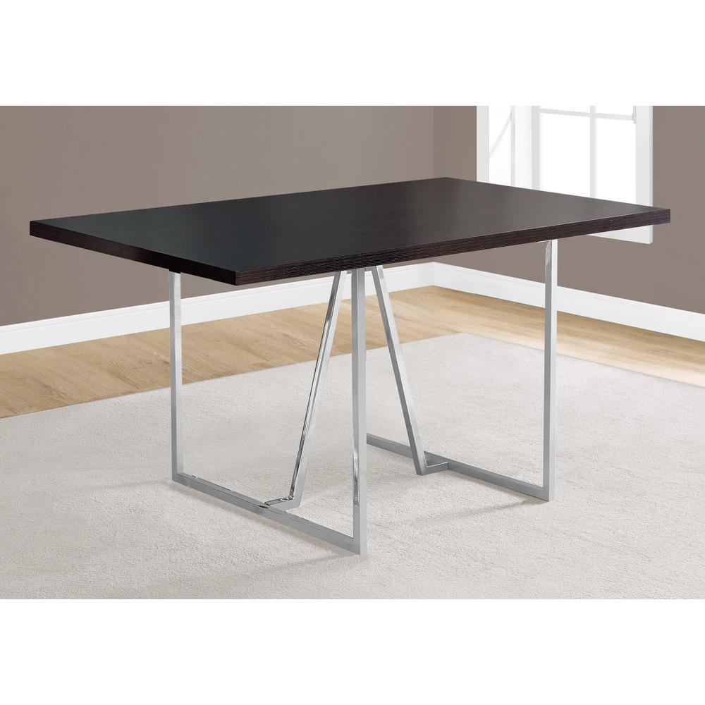 Yance - Dining Table 60" Rectangular Kitchen Dining Room Brown Laminate Chrome