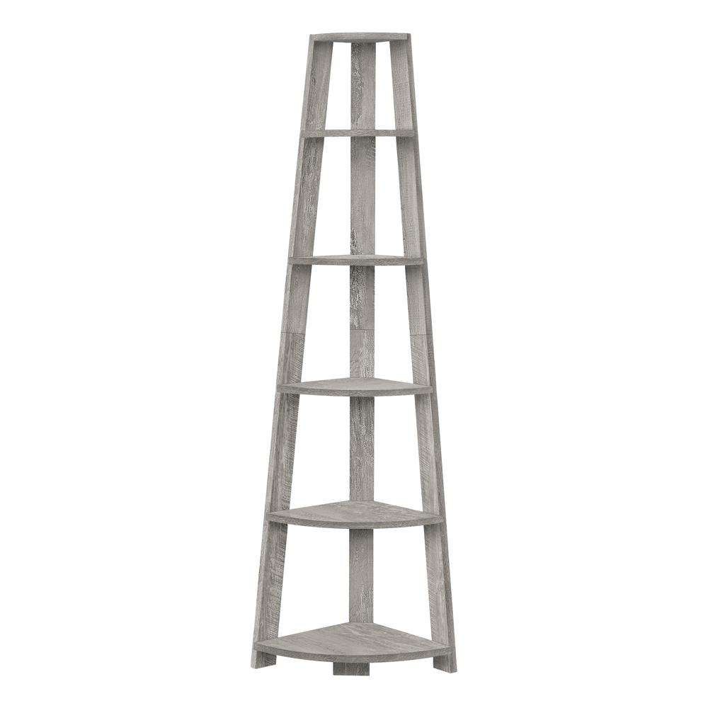 Crawford - Bookshelf Bookcase Etagere Corner 5 Tier 72"H Office Bedroom Grey