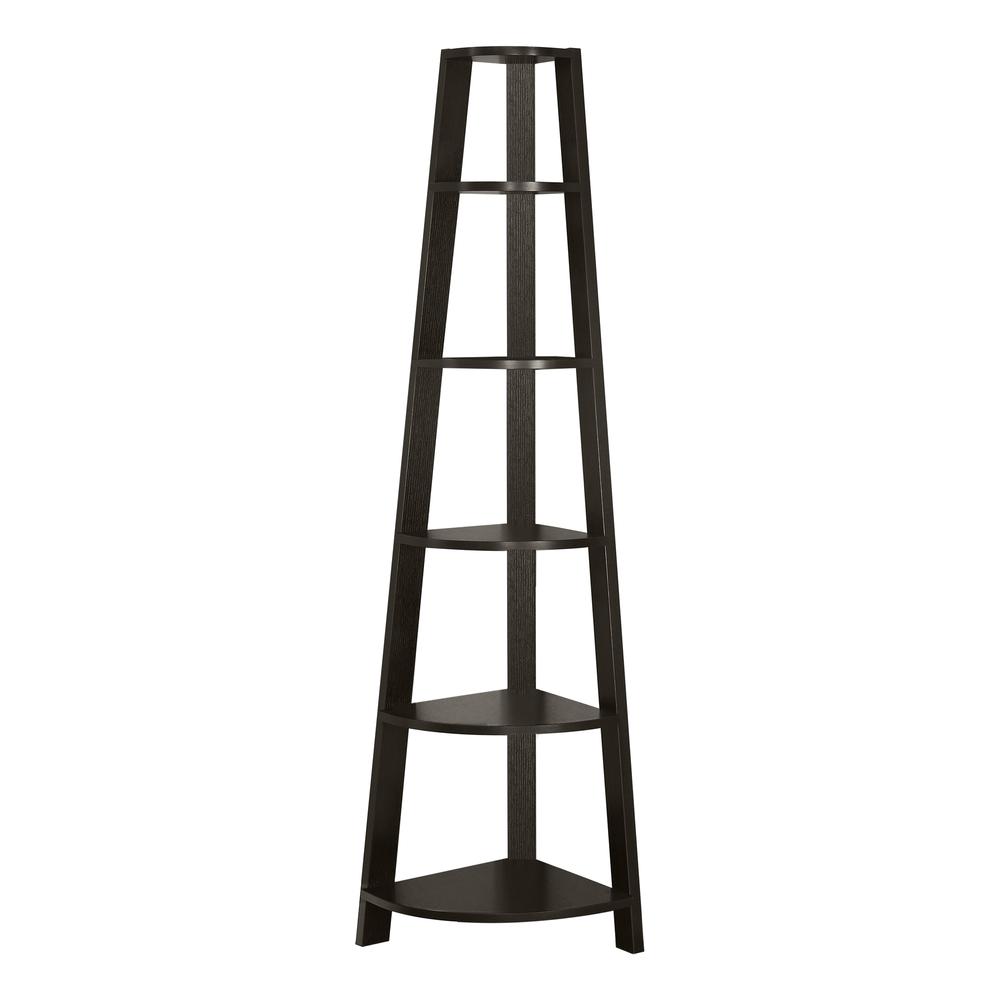 Cardiff - Bookshelf Bookcase Etagere Corner 5 Tier 72"H Office Bedroom Brown
