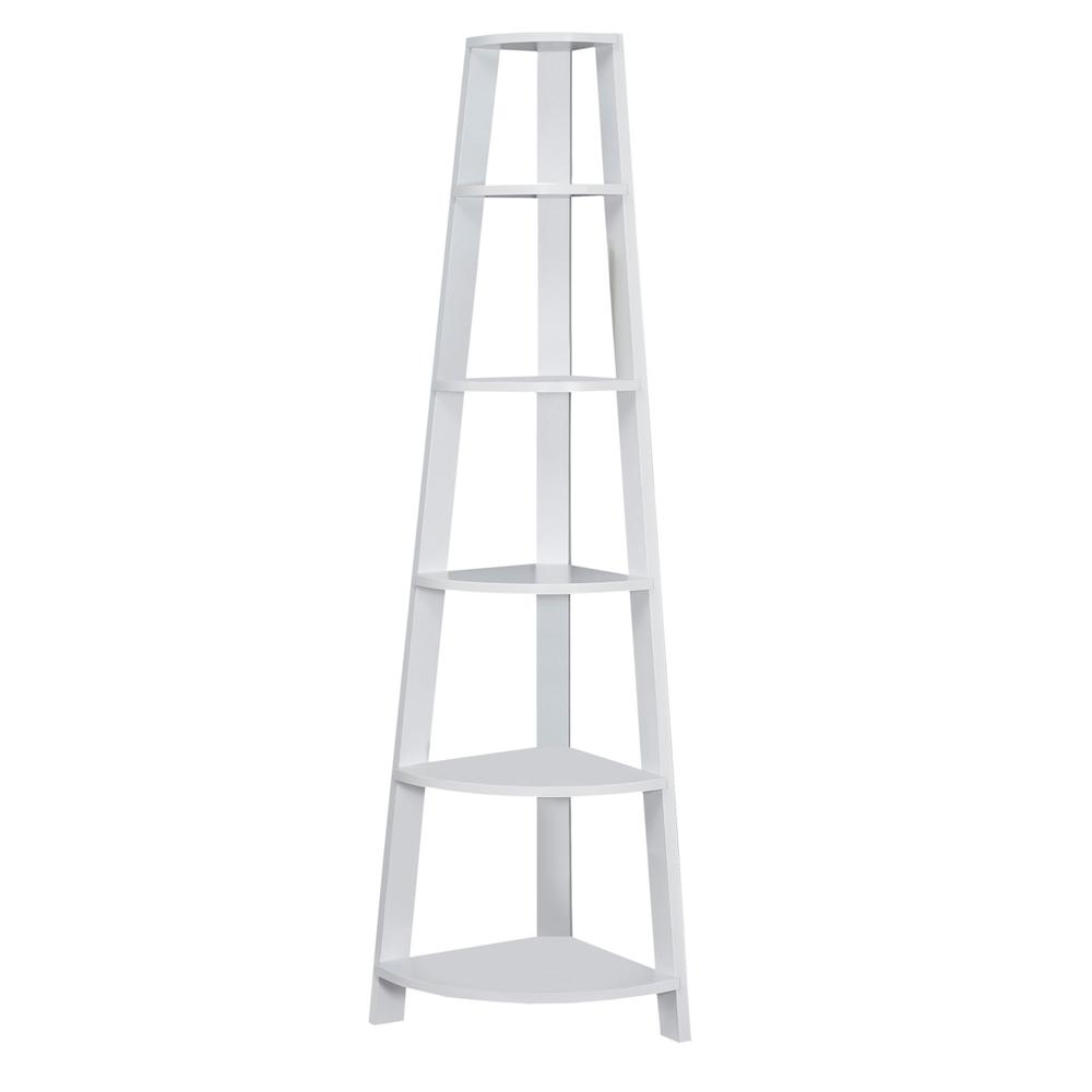 Keswick - Bookshelf Bookcase Etagere Corner 5 Tier 72"H Office Bedroom White