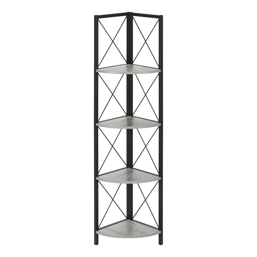 Savita - Bookshelf Bookcase Etagere Corner 4 Tier 60"H Office Bedroom Grey
