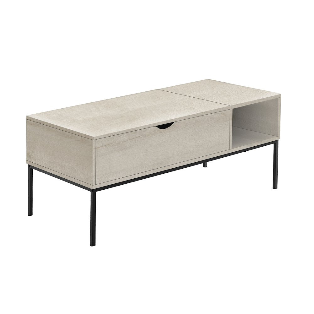 Saverio - Coffee Table 42" L Rectangular Cocktail Lift-top Washed Oak Black